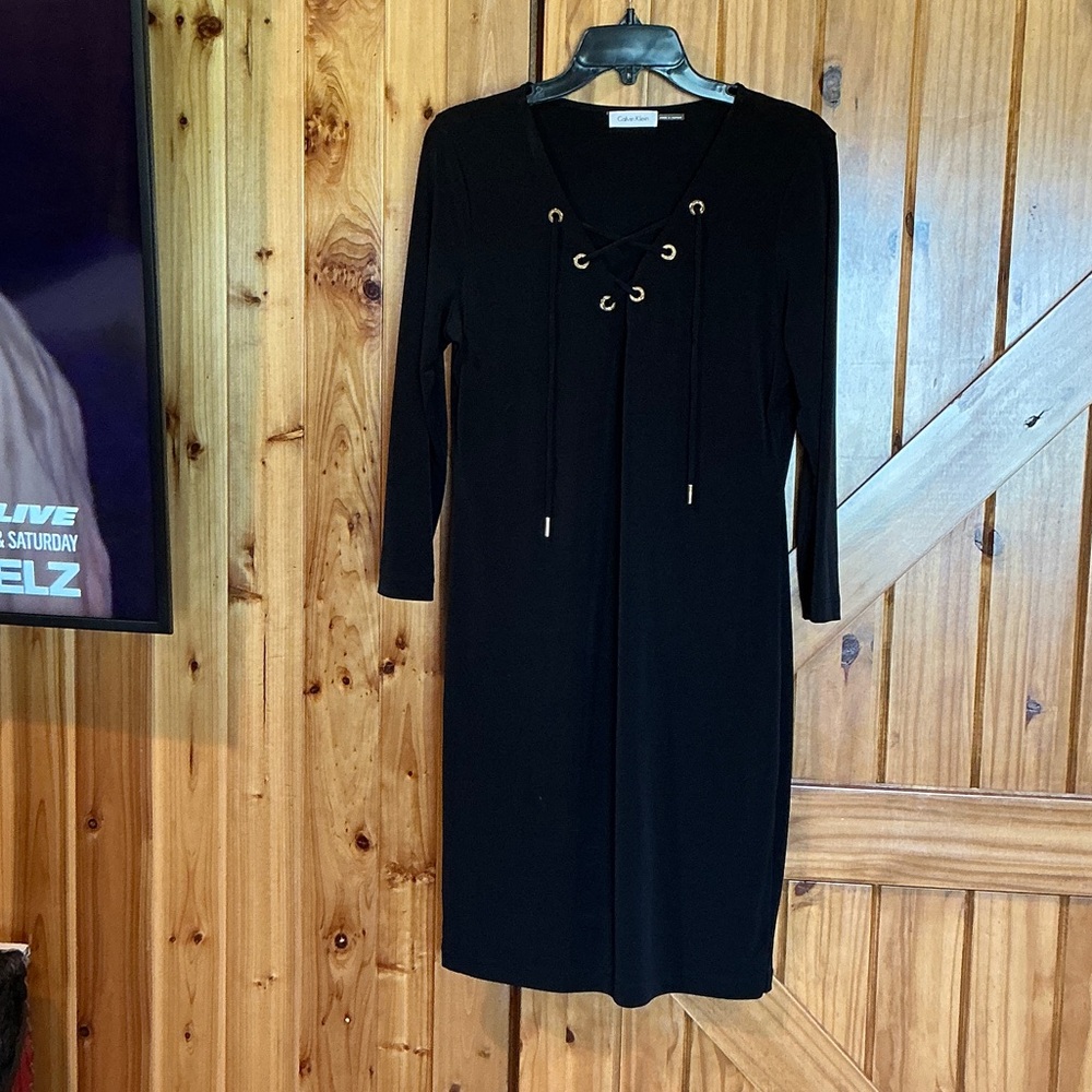 Chico's Black Long Sleeve Dress with Lace-Up Detail